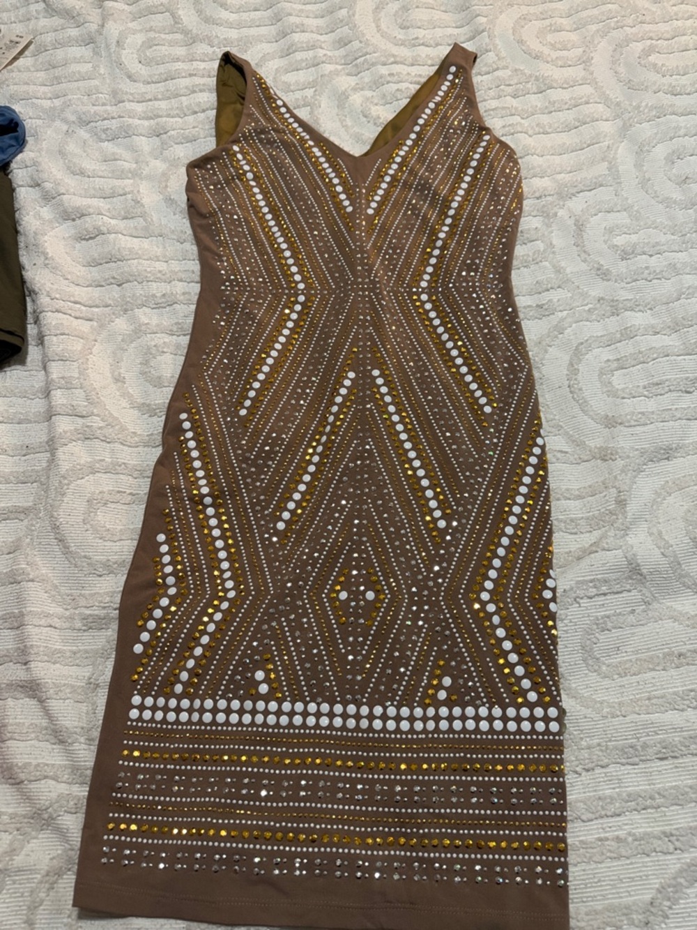 Brown Embellished Sleeveless Bodycon Dress